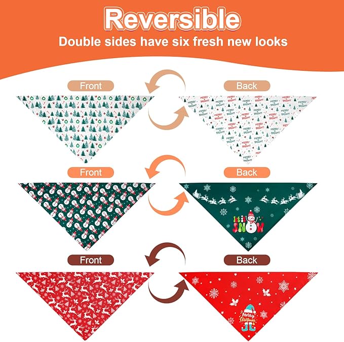 Christmas Dog Bandanas Small 3PCS, 6 Pattern Holiday Scarf for Boy and Girl, Triangle Reversible Bibs Breed for Puppy Pets