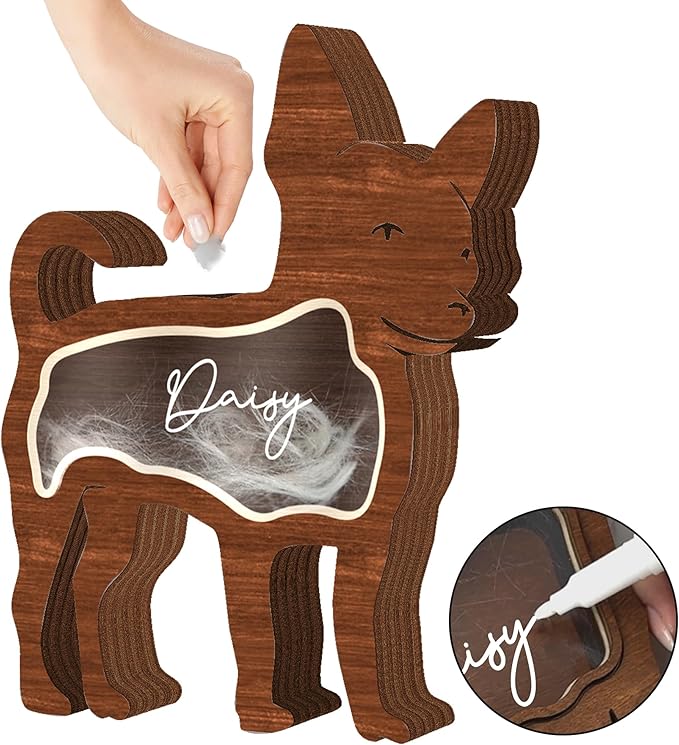 Chihuahua Hair Keepsake Box Wooden Pet Urns Holder Unique Dog Shape Standable Tabletop Decor Pet Memorial Idea Gift for Pet Lover Family Friends Storing Hair Teeth Ashes