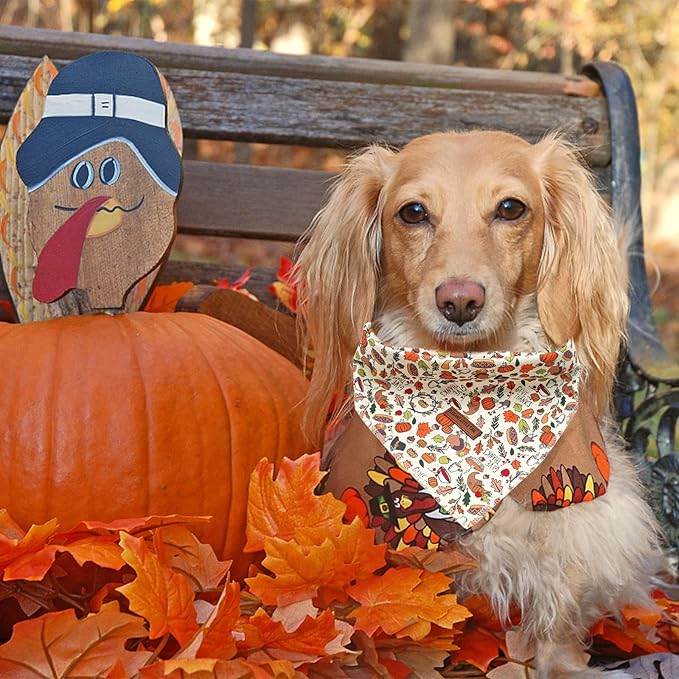 Elegant little tail Dog Bandana, Thanksgiving Turkey Girl Boy Dog Bandanas for Small Medium Large Dogs Washable Square Pet Scarf Adjustable Pet Kerchief