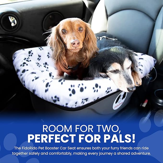 Fido Rido Dog Car Seat - Elevated Dog Booster Vehicle Seating, Safe and Comfortable, Sherpa Cover, and Safety Straps, Easy to Install, Car Seat for Cats, Great for Small Pets