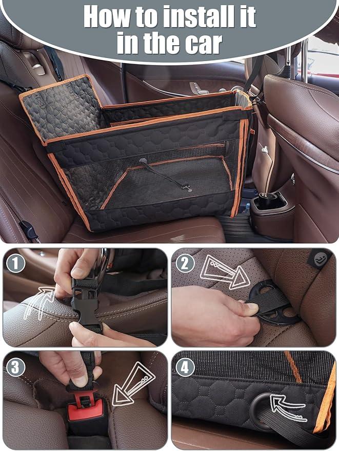 Dog Car Seat for Large Dogs,Waterproof Fabric with Breathable Mesh&Adjustable Dog Seat Belt for Car,Dog Bed for Back Seat Up to 40 LB-Medium Orange