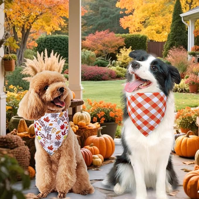 Thanksgiving Dog Bandanas Small 3PCS, 6 Pattern Fall Scarf for Boy and Girl, Pumpkin Leaves Rugby Triangle Reversible Bibs Breed for Puppy Pets