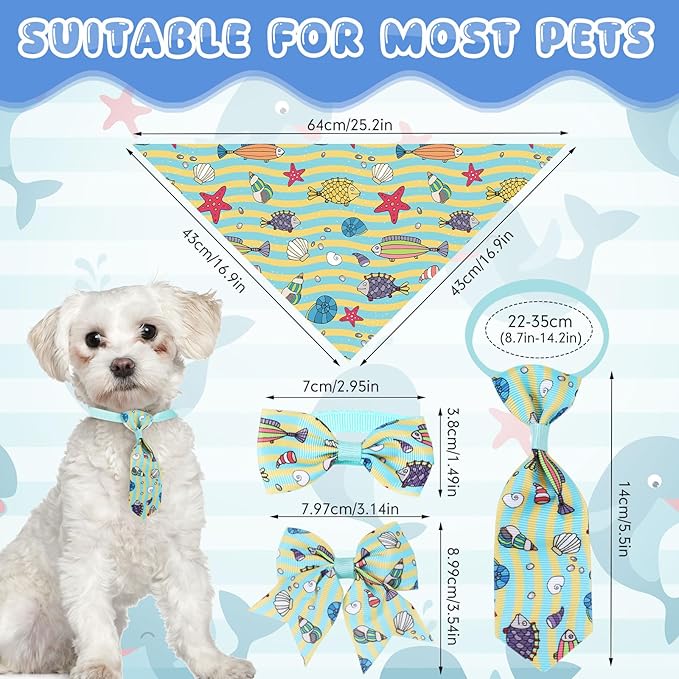 Reginary 120 Pcs Ocean Animals Dog Bandanas Bulk Dog Bows Set Bow Ties Cat Scarf Colorful Washable Triangle Pet Kerchief Cute Bib for Summer Small Medium Large Pets Grooming Accessories Costume