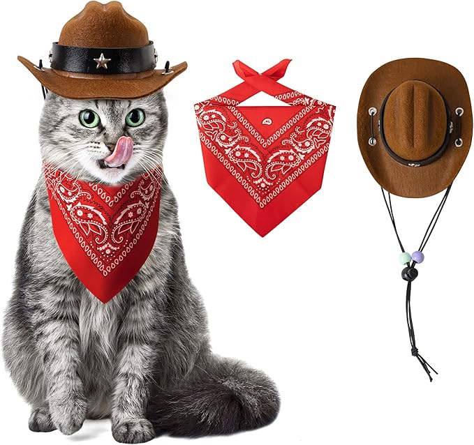Dog Halloween Costumes, Dog Cowboy Costume Pet Cowboy Hat with Bandana Scarf Cowboy Costume for Small Medium Large Dogs (Small)