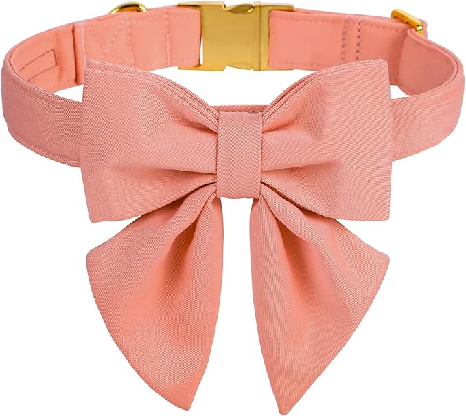 Maca Bates Candy Pink Dog Collar with Cute Solid Sailor Bow Tie for Extra Small Girl Boy Dogs,Girly Adjustbale Durable Breakaway Soft Collars with Bowtie for Female Male Puppy,Pet with Metal Buckle