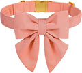 Maca Bates Candy Pink Dog Collar with Cute Solid Sailor Bow Tie for Extra Small Girl Boy Dogs,Girly Adjustbale Durable Breakaway Soft Collars with Bowtie for Female Male Puppy,Pet with Metal Buckle