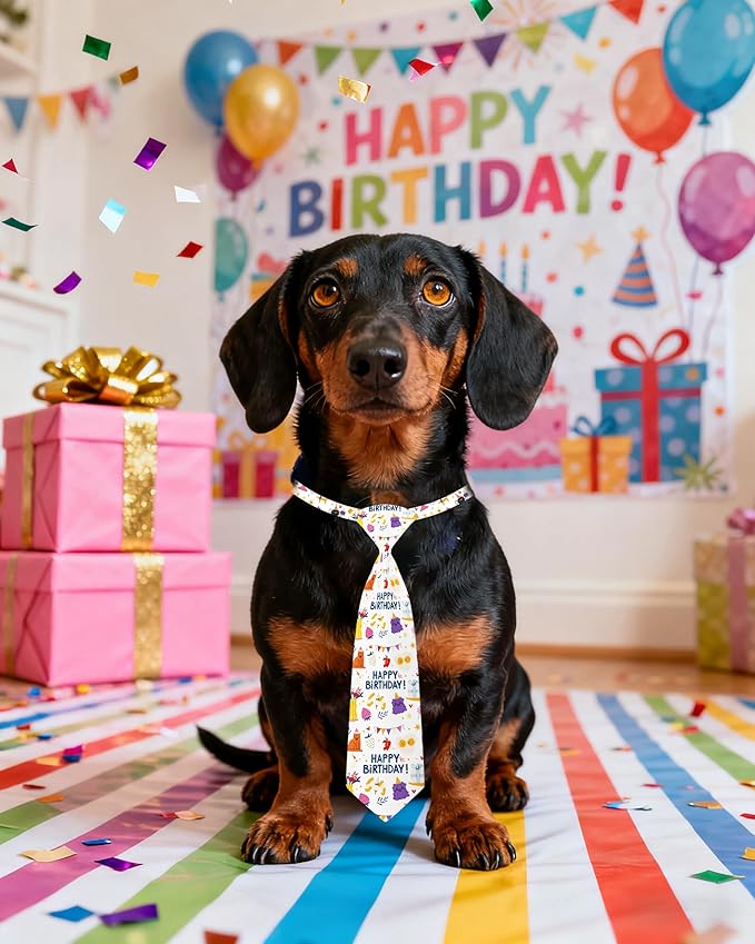 PET SHOW 10 Pack Happy Birthday Dog Ties Neckties for Large Medium Dogs Balloon Cake Neck Ties Bowties Girl Boy Pets Adjustable Holiday Costume Grooming Accessories Wedding Party Gift Favor