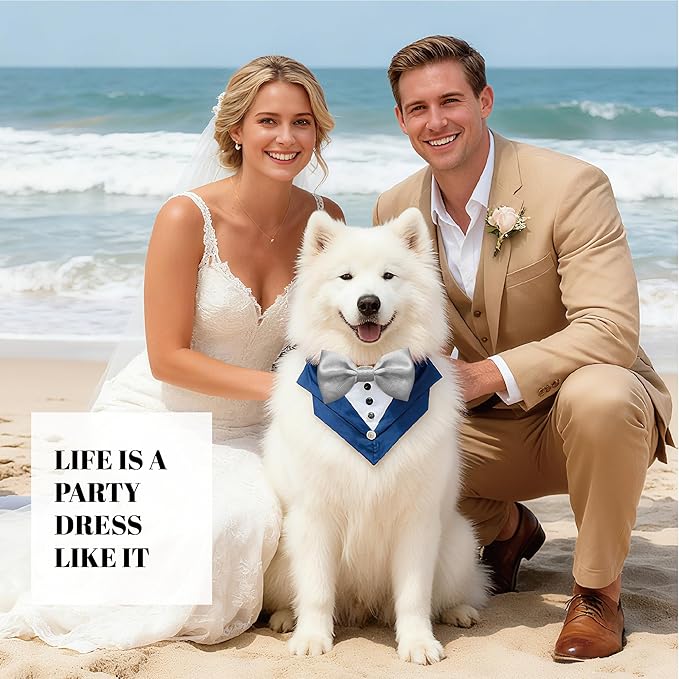 AVERYDAY Dog Tuxedo Wedding Outfit Bandana Collar with Bow Tie, Dog Tux Costume Suit with Bowtie for Small Medium Large Dogs & Cats, Pet Tuxedo Formal Wear for Engagement Birthday, Holiday, Christmas