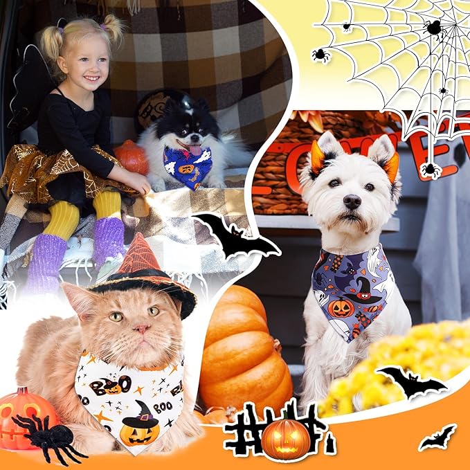 Amylove 120 Pcs Dog Bandanas Bulk Holiday Triangle Dog Pack Puppy Kerchief Bandana Adjustable Pet Scarf for Pet Cat Costume Accessories Decor(Skeleton)