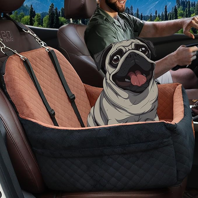 Car Dog Seat,Pet Booster Carseats for Dogs up to 25lbs,Safe and Comfy Puppy Travel Car Bed with Storage Pockets and 2 Safety Belt,Ultra Soft Fabric, Easy to Install,Fully Removable Washable.