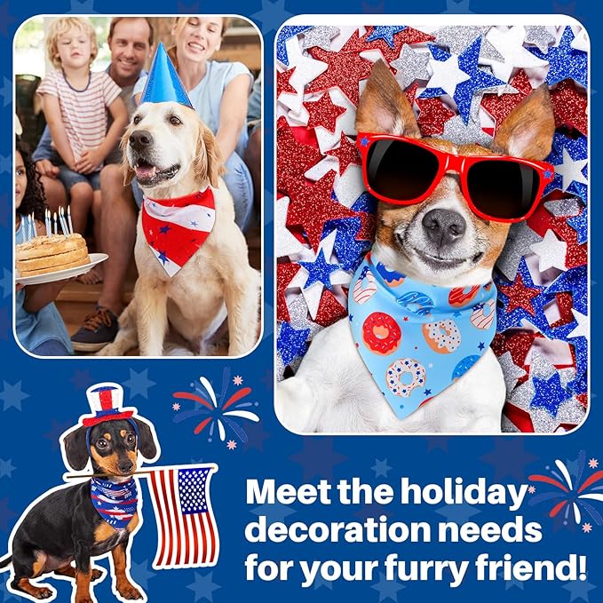 Reginary 72 Packs Veterans Day Dog Bandanas Bulk Remembrance Day Bandanas USA American Flag Pet Scarf Bibs Triangle Puppy Bibs Adjustable Puppy Scarf for Pet Costume Accessories