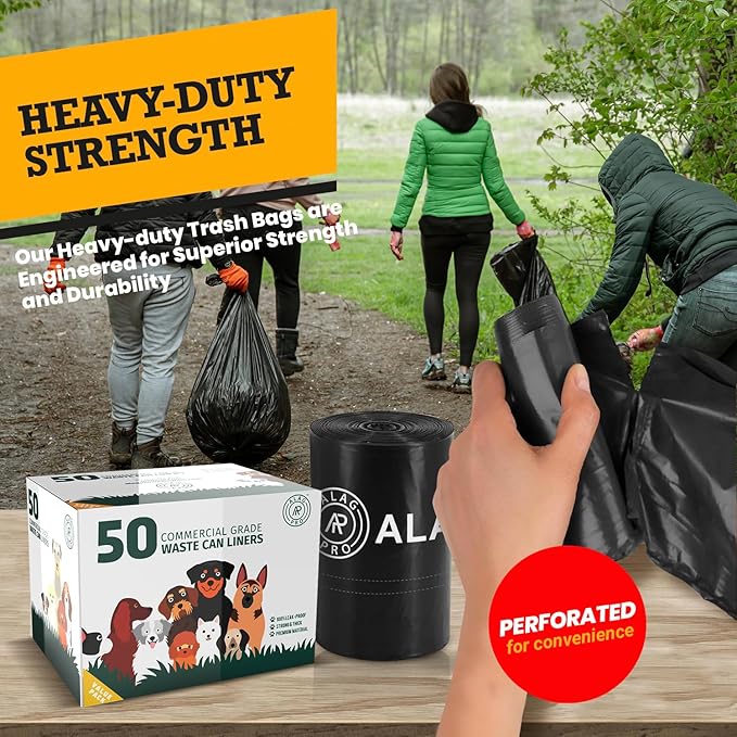 ALAGPRO® 50 Premium Dog Waste Station Can Liners -1 Roll of 50 bags - Standard Size 26" W x 33" L (10-13 gallons) - Heavy Duty Pet Poop Trash Can Bags, 40% Thicker than Competitors Bags (1.1 mil)