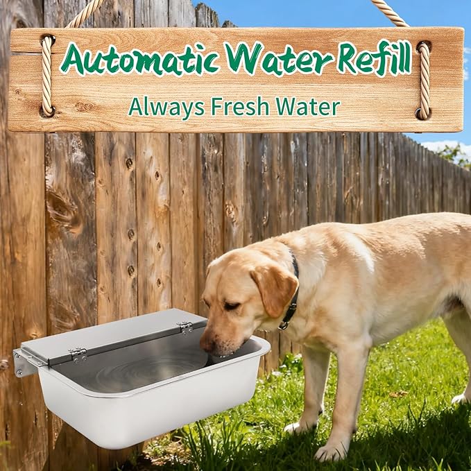 2.5 Gal Automatic Water Dispenser for Dogs, Indoor&Outdoor Self Filling Dog Waterer Feeder Large Stainless Steel Water Bowl Dispenser for Livestock and Chicken,Fit 3/4'' GHT Faucet