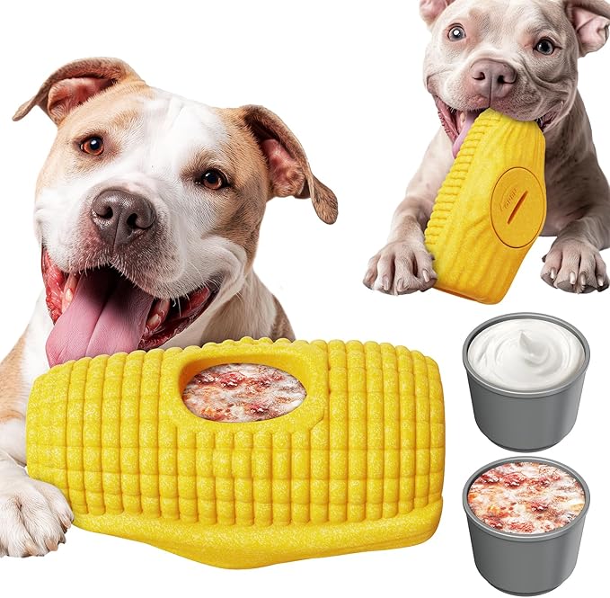 Interactive Dog Toys for Aggressive Chewers, Indestructible Dog Chew Corn Stick Enrichment Toy for Large Medium Dogs, Frozen Dog Treat Holder for Boredom to Keep Them Busy, Reduce Anxiety