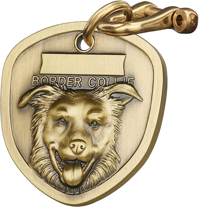 Vintage Pure Copper Personalized Dog Tags, Three-Dimensional Relief Pet Pattern, Custom Pet Tags (A10-Border Collie)