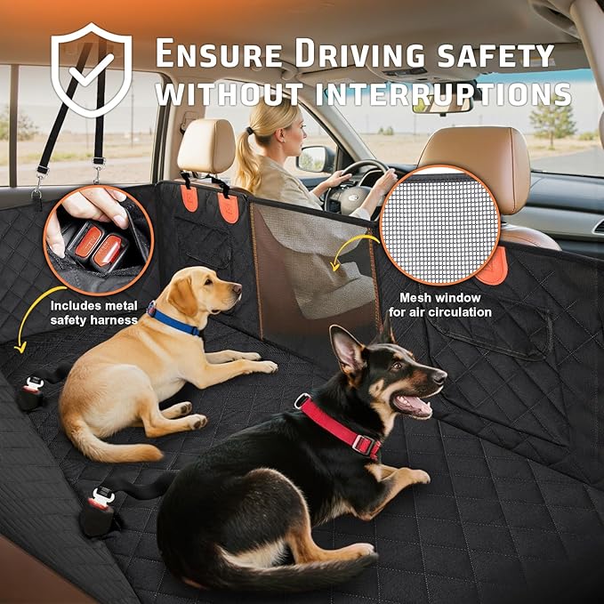Gimars Holds 400lbs Hard Bottom Back Seat Extender for Dogs, 62x52'' Waterproof Dog Car Seat Cover for Back Seat, Back Seat Pet Cover Dog Hammock for Car SUV Truck with Nonslip Bottom Mesh Window