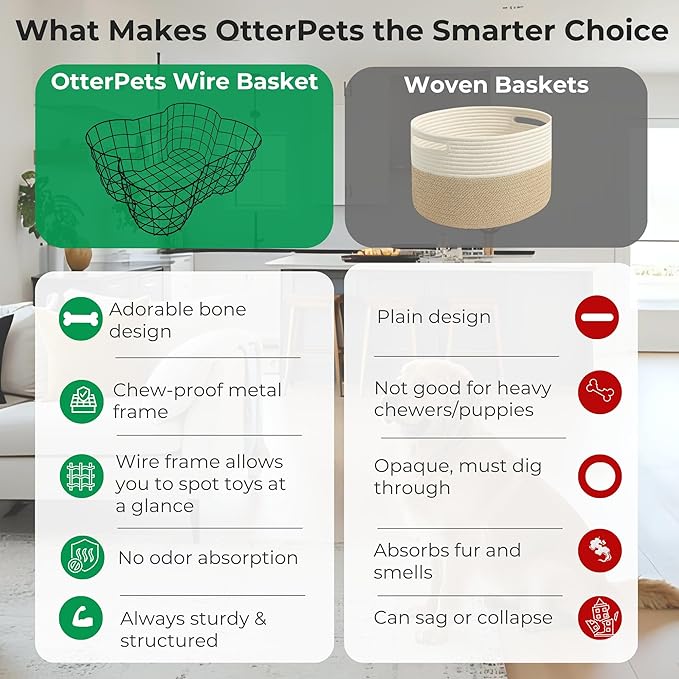 Metal Dog Toy Basket, Bone Shaped Indestructible Dog Toy Bin, Sturdy Storage Organizer, 17 (L) x 13 (W) x 7 (H) inches