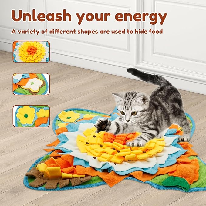 Snuffle Mat for Dogs Cats Rabbits, Plush Fabric Flower Shape Slow Eating Mat with Anti-Slip Bottom, 23.62 x 23.62 inch for Small & Medium, Rabbit Foraging Mats, Relieve Anxiety