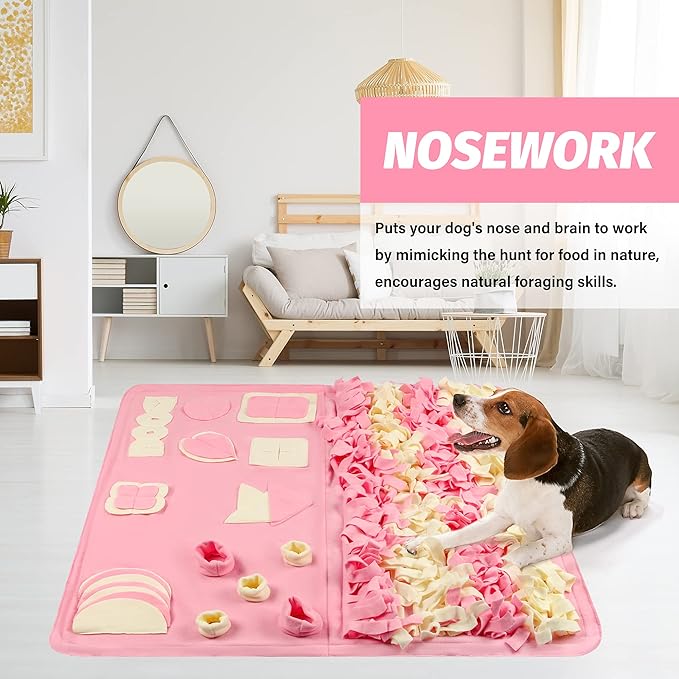 Snuffle Mat for Small Large Dogs (39.4" x 39.4") - Nosework Feeding, Easy to Fill, Machine Washable Training Mat, Pet Activity/Toy/Play, Great for Stress Release - L & Pink