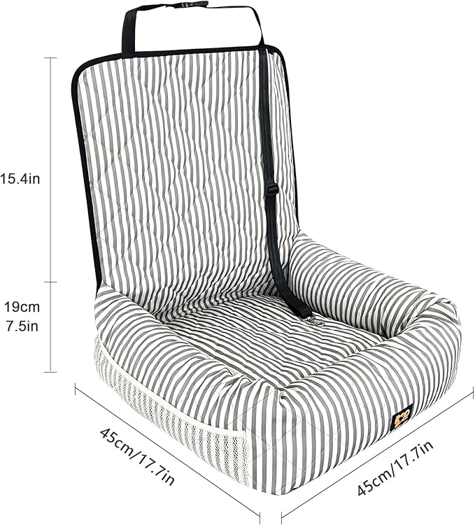 Dog Car Seat for Small and Medium Dogs, Booster Seat Sofa Pet Bed, Portable Car Travel Carrier Bed (Stripes,M)