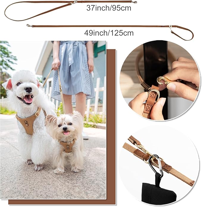 No Pull Dog Harness with Multifunction Dog Leash,Soft Adjustable No Choke Escape Proof Pet Harness Vest for Medium Dogs or Large Dogs,Khaki Camel,M