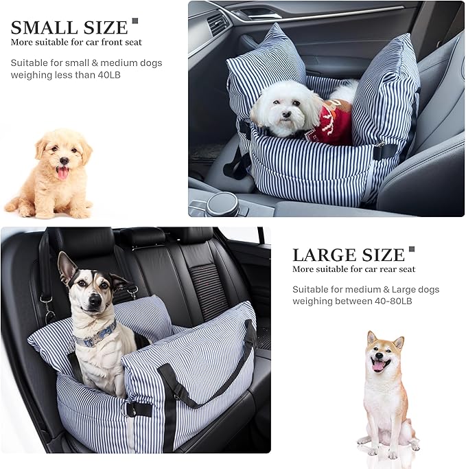 Dog Car Seat Pet Car Seat for Small Medium Large Dogs Dog Booster Seat for Safe and Comfortable Car Travel Dog Car Bed and Travel Bed Blue and White Blue 20 * 20 in