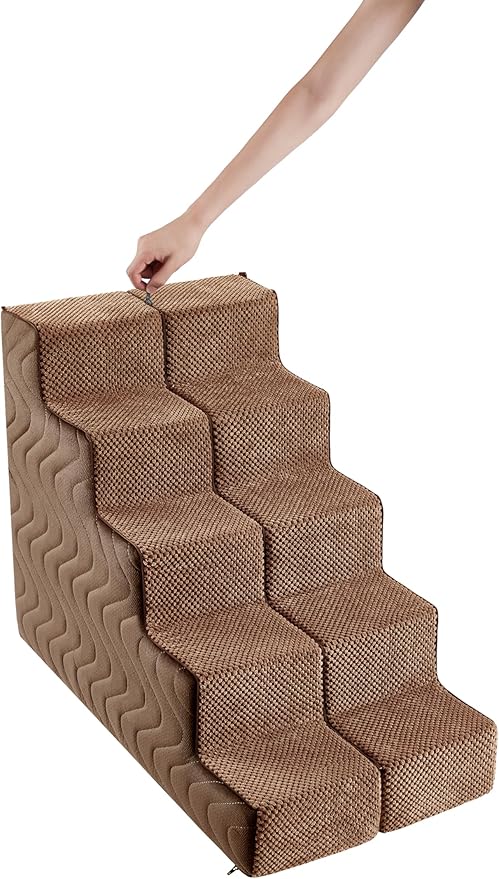 Dog Stairs for Bed, Dog Steps for High Bed, Pet Steps for Small Dogs and Cats, Non-Slip Balanced Pet Ramp Indoor (Brown, 18.2" H x 15" W x 24" L, 4)