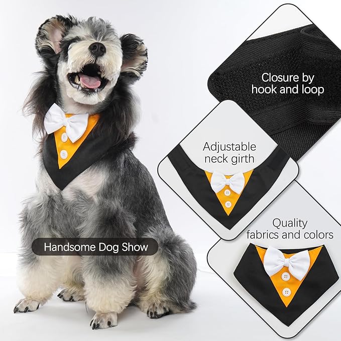 FUAMEY Dog Tuxedo Halloween for Small Dogs,Dog Formal Suit Dogs Attire Pet Bow Tie Puppy Party Costumes Cat Tux Outfits Pets Bandana Cosplay Adjustable Bowties Thanksgiving Halloween S