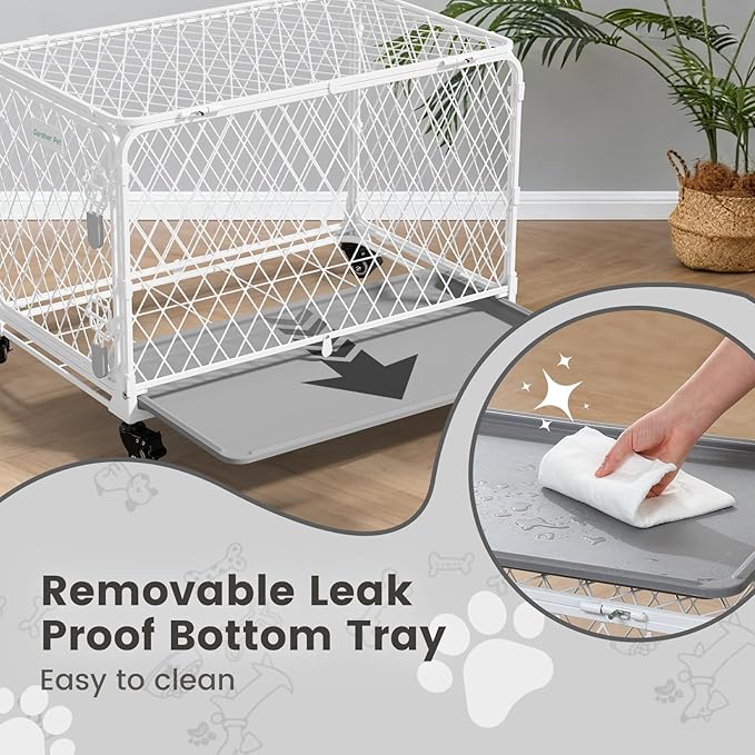 Gardner Pet 42 Inch Collapsible Diamond Mesh Dog Kennel, No Assembly Metal Dog Crate with 4 Lockable Wheels,Removable Tray,Portable Dog cage for Medium/Large Dogs(150-200 lbs) Indoor Outdoor Use