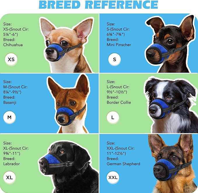 Dog Muzzle,Soft Breathable Mesh, Adjustable Loop Pets Drinkable Anti-Biting Muzzle for Small, Medium, Large Dogs | Lightweight, Comfortable, Easy to Wear-Blue XL