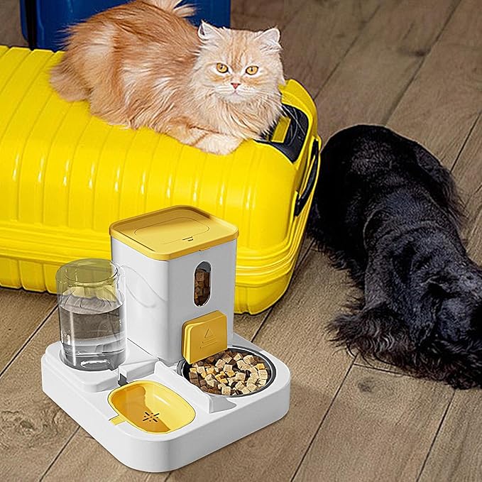 Pet Feeder and Water Dispenser Set – Electric Hydration Fountain with Food Container | Auto Feeding System for Cats Dogs Travel Dorm Home Hotel School Daily Meal Water Routine