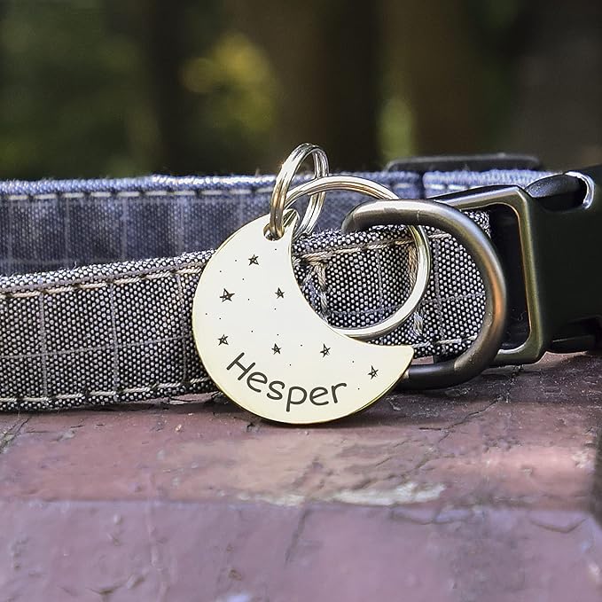 Anavia Small Size Dog Cat ID Tags, Small/XS Personalized Color Plated Stainless Steel Puppy Kitten Name Tags, Customized Engraved Nameplate Pet Collar Tag (Black, Moon)