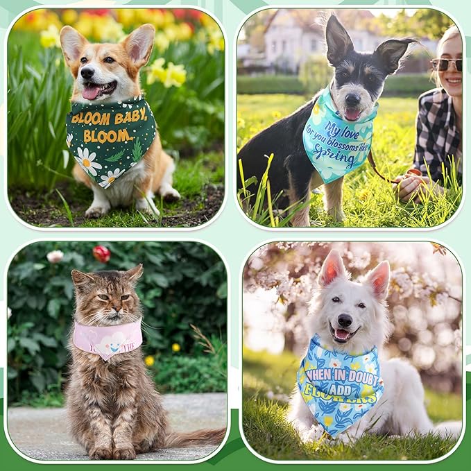Sweetude 100 Pcs Plaid Dog Bandanas Bulk Paw Print Dog Scarf Bibs Puppy Pet Bandanas with Captions Adjustable Cat Outfit Washable Triangle Scarf Kerchief for Small to Medium(Spring)