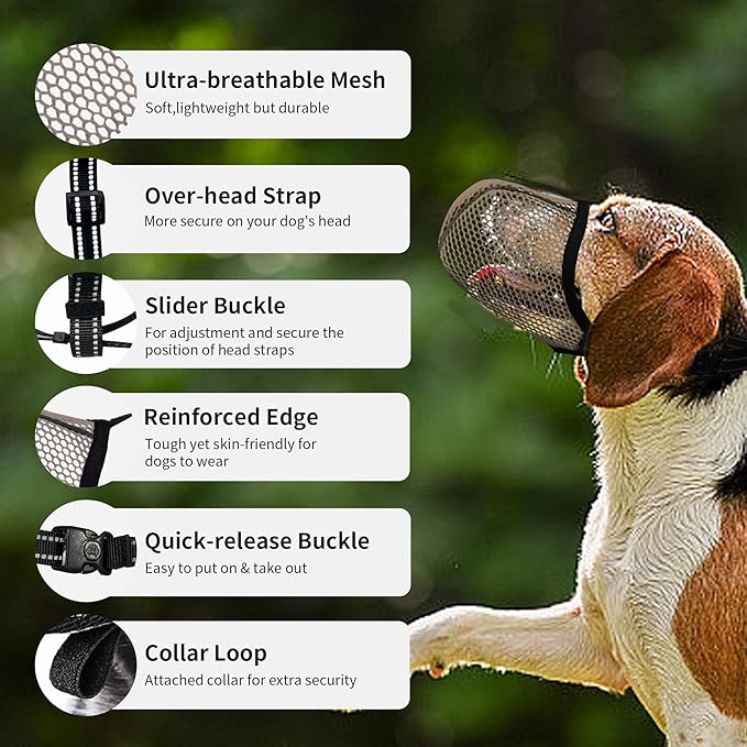 Dog Muzzle, Breathable Soft for Small Dogs to Anti & Prevent Barking Biting Chewing, Reflective & Adjustable Basket Muzzle with Air Mesh for Toy Poodles Brown S