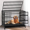 Indestructible Folding Dog Crate with Wheels, 48 Inch Heavy Duty Escape Proof Collapsible Metal Dog Kennel Cage for Large and Medium Dogs, High Anxiety Pet Crate with 2 Door and Removable Tray