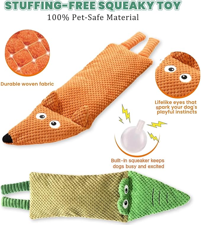 Interactive Squeaky Dog Toys for Small, Medium & Large Dogs, 3-Pack No-Stuffing Plush Chew Toys with Crinkle for Teething Puppies & Gentle Chewers – Keeps Bored Dogs Busy and Safe