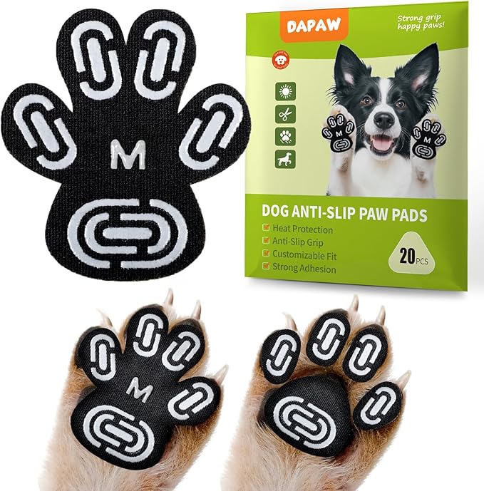 Dapaw Dog Paw Protector Pads, Anti-Slip Paw Grip for Senior & Injured Dogs on Hardwood & Tile Floors, Paw Stickers for Hot Pavement with Strong Traction (5 Sets, 20 Pcs) M