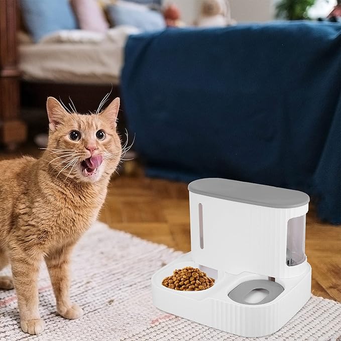 balacoo Automatic Pet Feeder Cat Water Dispenser Detachable Design for Small Dogs and Cats Continuous Food and Water Supply Easy to Visible Window for Monitoring Refill Needs