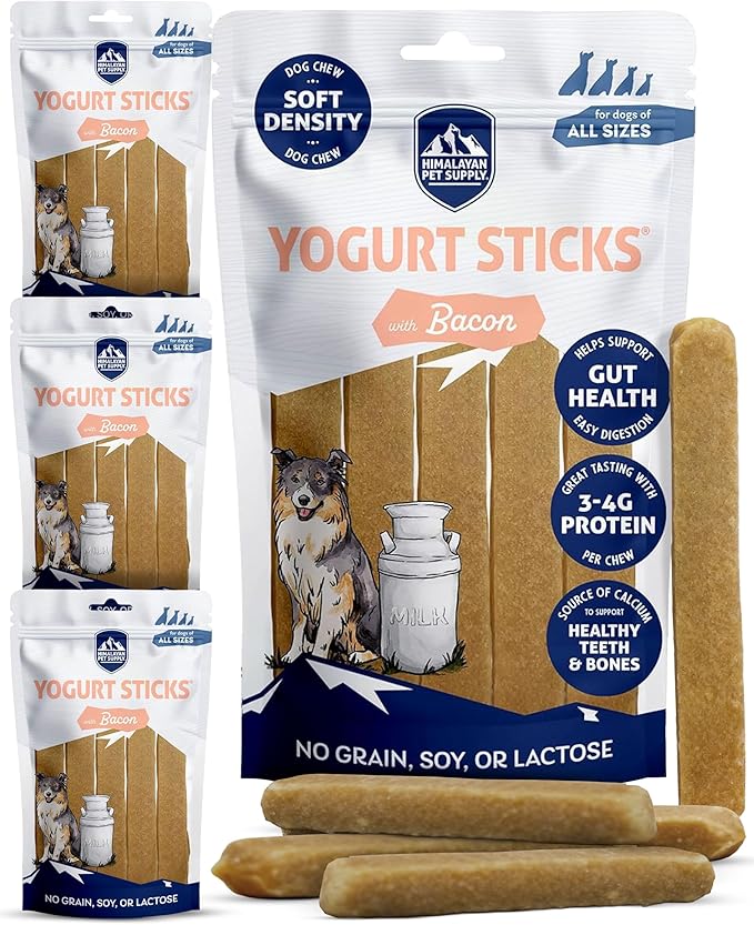 Himalayan Dog Chew Yogurt Sticks, Bacon Flavor, Dog Treats with Prebiotics, Probiotics & Protein, Digestive Support, Lactose & Gluten Free, Natural Dog Treat for All Breeds, Made in America,
