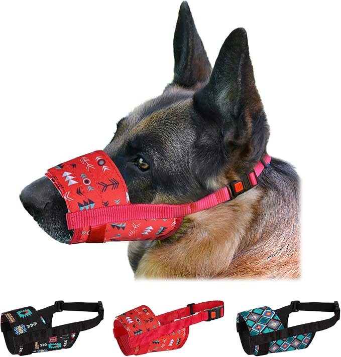 CollarDirect Dog Muzzle - Adjustable Soft Breathable Tribal Nylon Dog Mouth Guard Cover for Small, Medium and Large Dogs, Anti Chewing, Barking & Biting (Pattern 1; M/L)