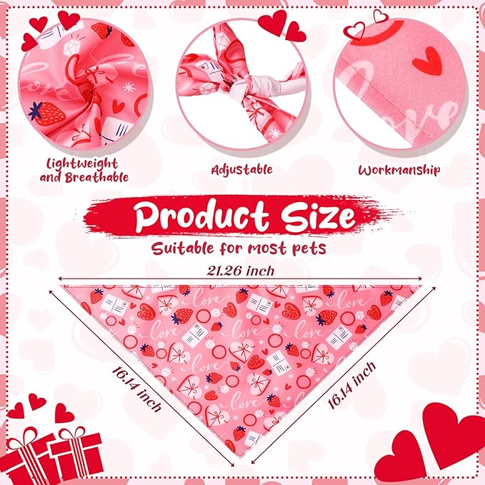 Reginary 72 Packs Valentine's Dog Bandanas Bulk Dog Heart Red Bandanas Valentine Pet Scarf Bibs Triangle Puppy Bibs Adjustable Puppy Scarf for Pet Costume Accessories