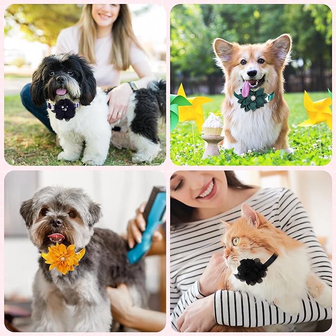 Reginary 100 Pcs Valentine's Day Dog Collar Flowers Bulk Flowers Pet Bows Floral Cat Accessory Adjustable Nylon Multicolor Pet Bowties Floral Collar for Small Pets(Classic Color)