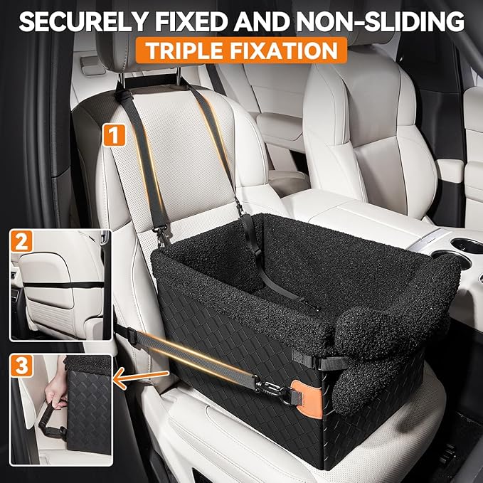 Dog Car Seat for Small Dogs,PU Leather Pet Car Seat Boosters,Puppy Cat Carseats with Washable Removable Cover(Black, Small)