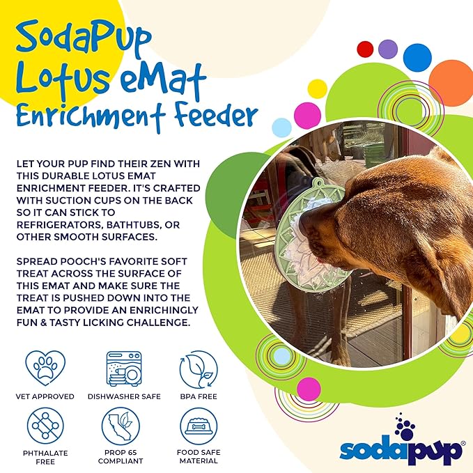 SodaPup Lotus eMat – Durable Enrichment Feeder Made in USA from Non-Toxic, Pet-Safe, Food Safe Rubber for Mental Stimulation, Avoiding Overfeeding, Fresh Breath, Digestive Health, Calming, & More