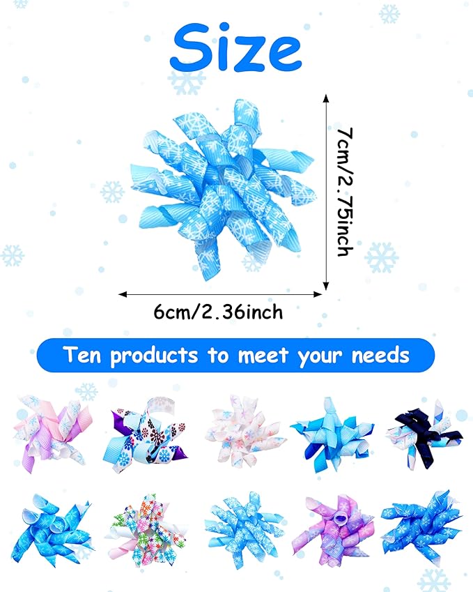 PET SHOW 20 Pack/10 Pairs Winter Curly Dog Hair Bows with Rubber Bands for Small Medium Dogs Spiral Puppy Swirl Topknot Cat Festival Snowflake Hair Accessories Pet Favor Gift (Winter Styles)