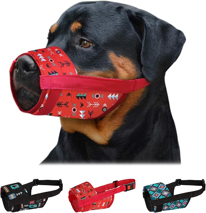 CollarDirect Dog Muzzle - Adjustable Soft Breathable Tribal Nylon Dog Mouth Guard Cover for Small, Medium and Large Dogs, Anti Chewing, Barking & Biting (Pattern 1; L/XL)