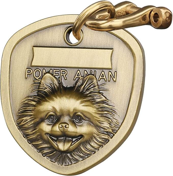 Vintage Pure Copper Pet ID Tags,Personalized Dog Tags,Three-Dimensional Relief Pet Pattern,Lettering on The Front and Back,Custom Pet Tags (A19-Pomeranian)