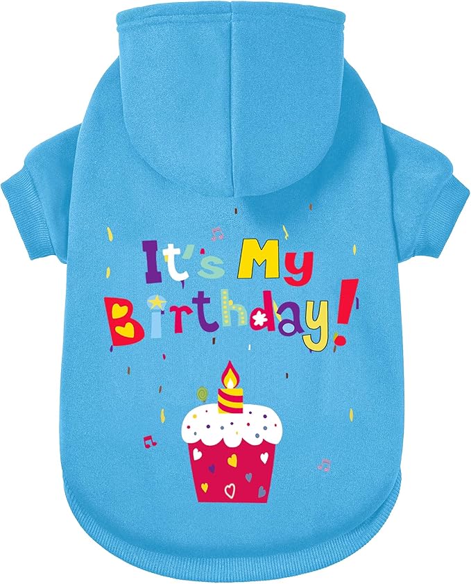 GreenJoy Dog Sweater Dog Hoodie Cold Weather Coat Hooded Sweatshirt for Puppies,Cats, Small Medium Large Dogs (Blue(It's My Birthday), XX-Large)