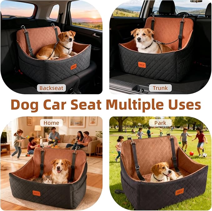 Dog Car Seat for Medium/Large Dog Booster Seat Under 55 lbs or 2 Small Dogs, Memory Foam Cushion, Washable Cover, 2 Safety Straps, Non-Slip Bottom, Pets Sofa Bed, Black