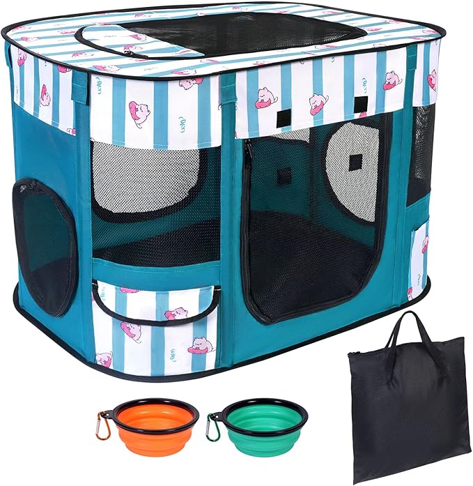 Foldable Dog Playpen Indoor,Expandable Puppy Playpen,Portable Pet Playpen for Small Animals,Waterproof Exercise Kennel Tent Crate for Travel,Camping, Home & Outdoor Use